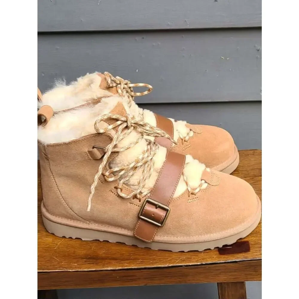 UGG Chestnut Suede Dune Mini Shearling Lace Up Boot size 8